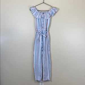 Girls Off the Shoulder Pink Blue White Jumpsuit